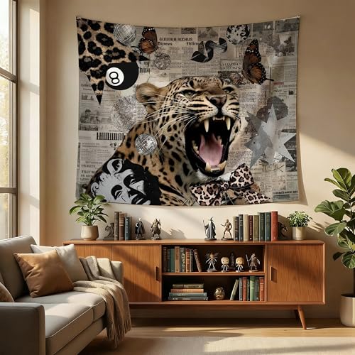 MKYFHSVGD Retro Trendy Cheetah Tapestry Wall Hanging, Leopard Print Room Decor, Disco 8 Ball Butterfly Leopard Wall Tapestry for Girls Bedroom Living Room Home Decorations, 50x60 Inch - color: Cheetah