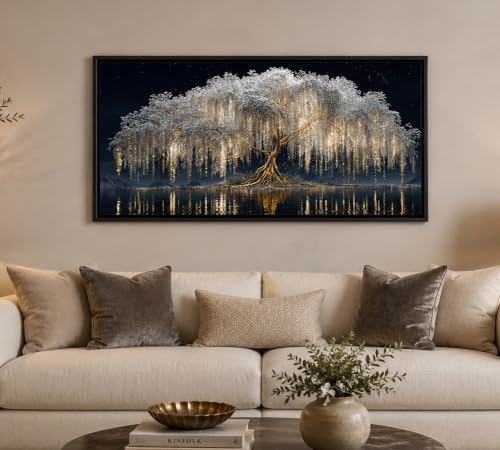 Framed Black Gold Tree of Life Abstract Canvas Wall Art 20x40 Inch - color: Tree of Life, size: 40"L x 20"W