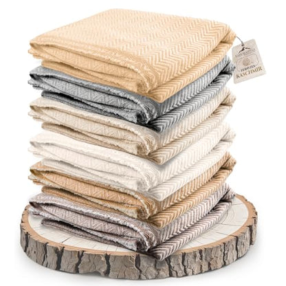 Cashmere Blanket – Hand Woven 100% Pure Wool Throw Blanket, 135 x 270 cm – Herringbone Pattern Cozy, and Soft Blanket for Bed, Sofa, or Couch - Made in Nepal - color: Gold Beige