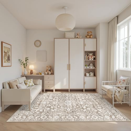 Soalmost 6x9 Area Rugs for Living Room, Washable Neutral Rug Light Brown - color: Light Brown, size: 6' x 9' (Rectangular)