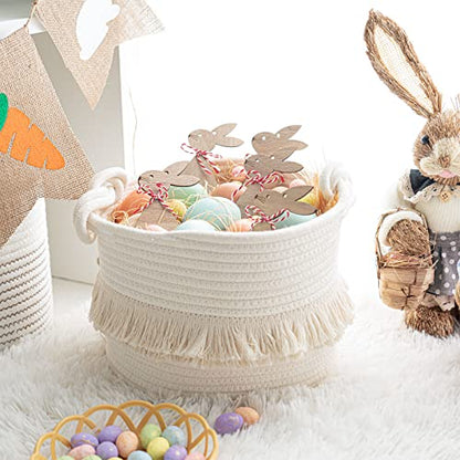 CherryNow Small Woven Rope Baby Basket with Tassel, 9.5" x 7", Off-White - color: Off-white, size: 10L (9.5"W x 7"H)