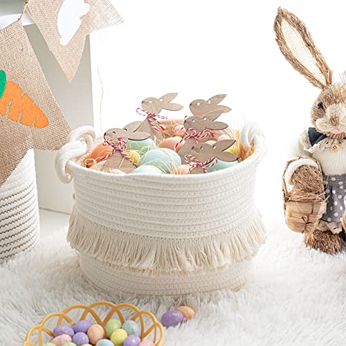 CherryNow Small Woven Rope Baby Basket with Tassel, 9.5" x 7", Off-White - color: Off-white, size: 10L (9.5"W x 7"H)
