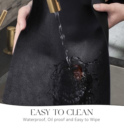 MOSAYT Vinyl Faux Leather Placemats, Set of 6, Black - color: Black