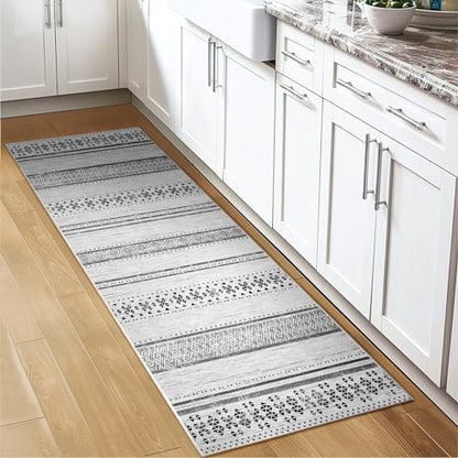 2x6 Washable Area Rugs for Living Room Boho Runner Rug Grey/Black/Navy - color: Grey/Black/Navy, size: 2' x 6' (Runner)