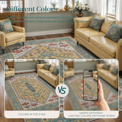 Ciicool 2x3ft Small Area Rug,Washable Boho Thin Mat for Entryway Kitchen - color: Yellow/Multi, size: 2' X 3' (Rectangular)