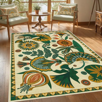 Joydeco 3x5 Washable Entryway Rug Non Slip, Egypt Floral Beige Bedroom Rug - color: Beige, size: 3' x 5' (Rectangular)