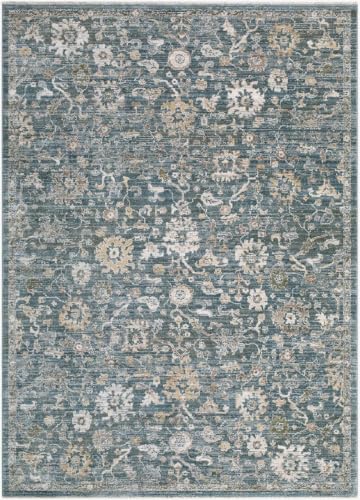 Hauteloom Yavah Living Room, Bedroom Area Rug - Traditional - Medium Brown, Teal, Teal Blue - 5' x 7'5" - color: Medium Brown, Teal, Teal Blue / Denisa, size: 4'11" x 7'5" (Rectangular)