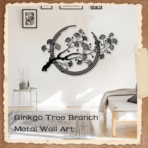 GrWisdAT Black Ginkgo Leaf Metal Wall Art Modern Ginkgo Tree Branch Sculptures with Screws Geometric Flower Wall Decoration for Living Rooms Dining Room Bedrooms Indoor Outdoor Apartments Offices