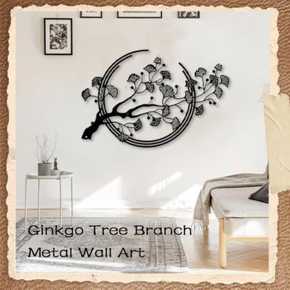 GrWisdAT Black Ginkgo Leaf Metal Wall Art Modern Ginkgo Tree Branch Sculptures with Screws Geometric Flower Wall Decoration for Living Rooms Dining Room Bedrooms Indoor Outdoor Apartments Offices