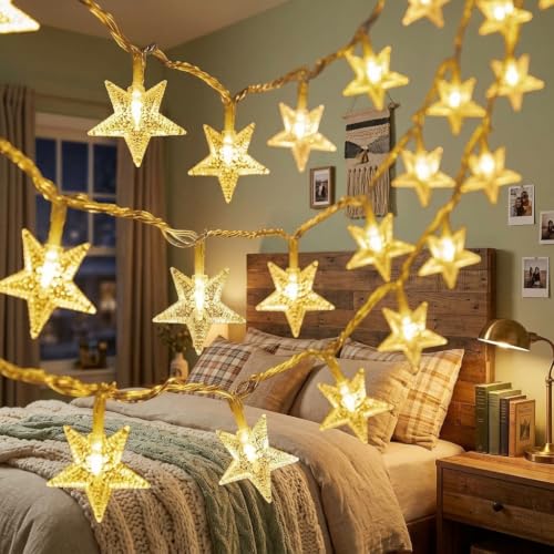 Star String Lights, 30 LED White-Color, 10 Feet Indoor Decorative Lights Battery Powered for Bedroom, Dorm Room and Party Decor - color: Star