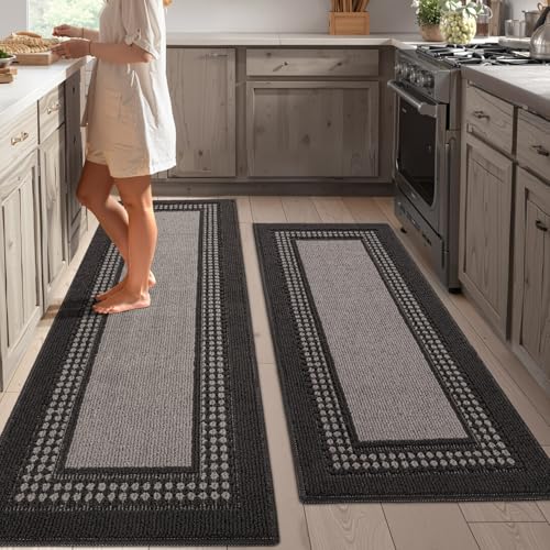 hicorfe Kitchen Runner Rugs,Set of 2 Non Slip Kitchen Mats for Floor - color: Grey, size: 20"x59"+20"x48"