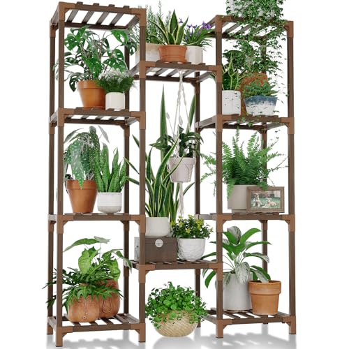 Bamworld Plant Stand Indoor Outdoor Tall Plant Shelf for Multiple Plants Pots Wood Flower Stand Large Flower Holder for Living Room, Patio, Balcony, Garden Decor, Brown - color: Brown, style: Cabinet