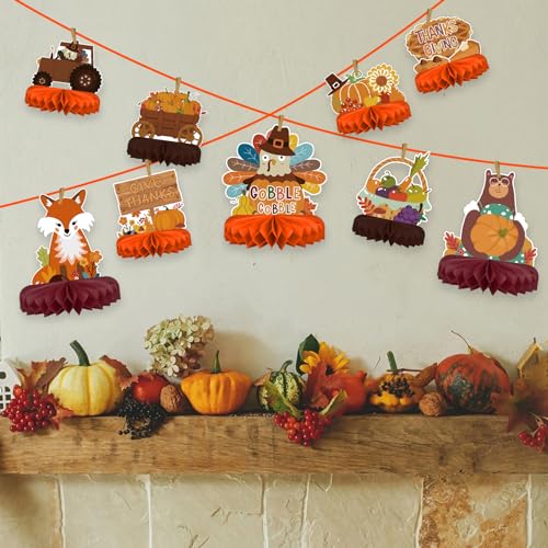 9PCS Premium Fall & Thanksgiving Party Decorations Set - Autumn Honeycomb Centerpieces, Table Toppers - Ideal as Fall Classroom Decorations, Thanksgiving Birthday Supplies & Autumn Party Decorations - style: thanksgiving