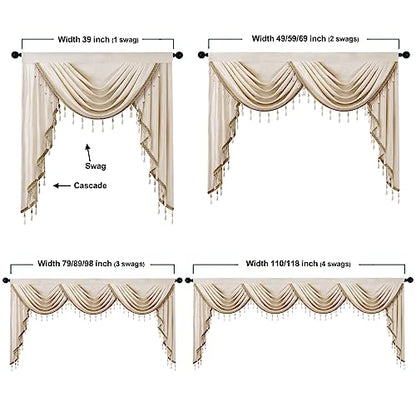 ELKCA Luxury Cream Velvet Curtain Valances for Living Room with Beads(39inch,1 Panel) - color: Cream, size: 39"W x 43"L (Pack of 1)