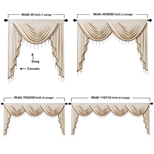ELKCA Luxury Cream Velvet Curtain Valances for Living Room with Beads(118inch,1 Panel) - color: Cream, size: 118"W x 43"L (Pack of 1)