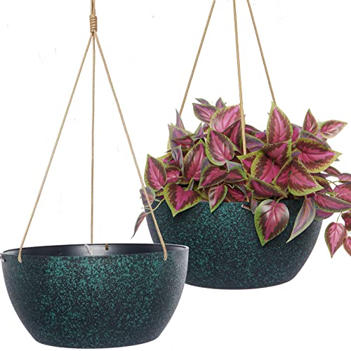 SwinDuck 12 Inch 2 Pack Large Hanging Planters for Indoor Outdoor Plants, Plastic Hanging Basket Pots for House Plants Flowers, Black Speckles - color: Black Speckles, size: 12inch
