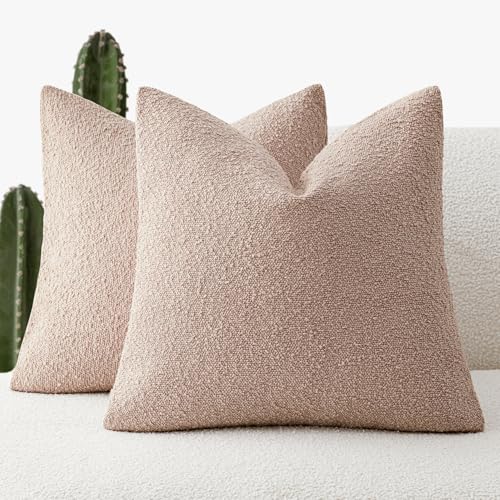 Foindtower Decorative Textured Boucle Throw Pillow Covers 16x16 Light Pink - color: Light Pink, size: 16" x 16" (Pack of 2)