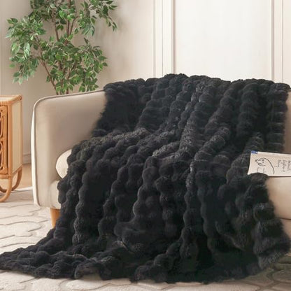 COOVA Soft Bubble Faux Fur Throw Blanket, 50"x60", Black - color: Black, size: 50“x60”