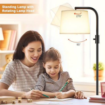 Ambimall Fully Dimmable Floor Lamp with 9W LED Bulb, Standing Lamp for Living Room with Adjustable Head, Modern Tall Light with Rotary Switch for Office, Black and White - color: C:Black and Linen White