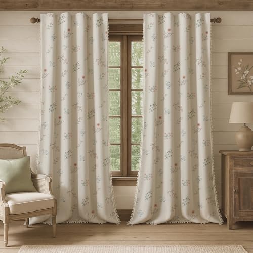 Boho Floral 100% Blackout Curtains 96 Inch 2 Panels Linen Texture - color: Blackout Vintage Florals, size: 52"W x 96"L (Pack of 2)