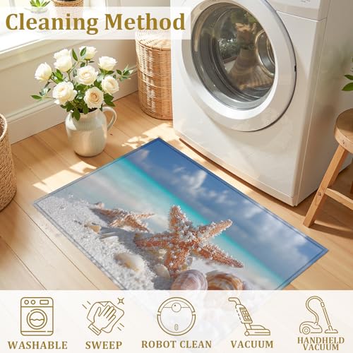 Beach Sea Starfish Bath Mat Rug, Door Mat Doormat Entrance Non-Slip Bathroom Rugs for Entryway Bathroom Kitchen 17 x 30 Inch - color: Beach Sea Starfish