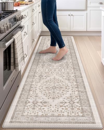 DEXI Kitchen Floor Mats Cushioned Anti Fatigue Runner Rug, 24x87 - color: Beige/White, size: 87"L x 24"W x 0.4"Th