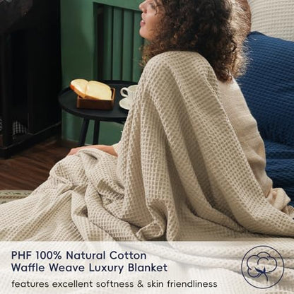 PHF 100% Cotton Waffle Throw Blanket Lightweight Breathable, Simply Taupe - color: Khaki/Simply Taupe, size: Throw(50" x 60")
