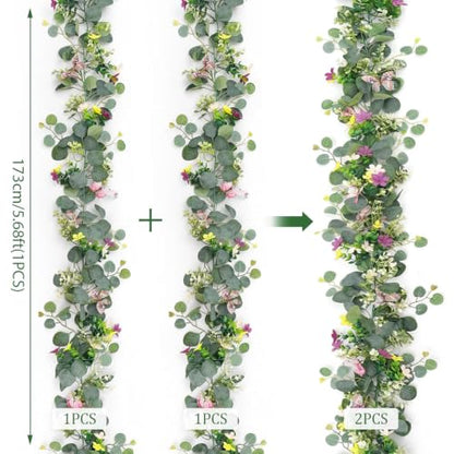 Flower Garland Artificial Daisy Garlands Floral Vines 3D Butterfly - color: Butterfly Eucalyptus, size: 2PCS