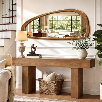 48" x 22" Asymmetrical Mirror, Solid Wood Frame, Irregular Design - color: Brown, size: 48"L x 22"W