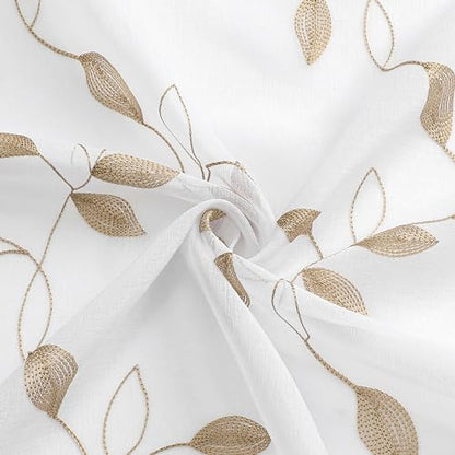 Tollpiz Taupe Leaf Sheer Tier Curtain Kitchen 30 x 36 Inches - color: Taupe, size: 30"W x 36"L (Pack of 2)