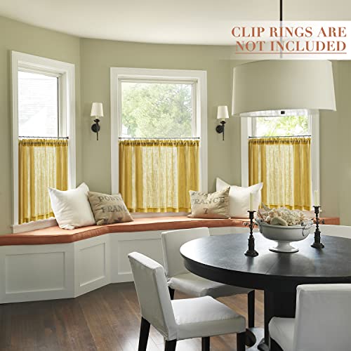 Mustard Yellow Kitchen Curtains Retro Vintage 70s Rod Pocket Small Semi Sheer Honey Gold Short Curtains for Bedroom 2 Panels Set Bathroom Decor Living Room Bay Windows Decorations 36 Inch Length - color: Yellow, size: 25"W x 36"L (Pack of 2)