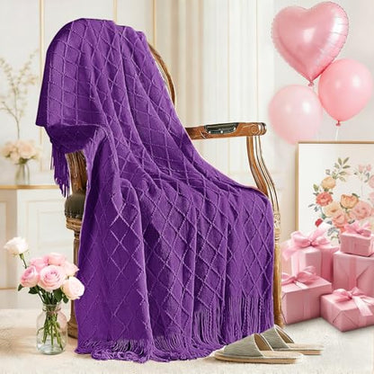 inhand Purple Knitted Throw Blanket for Couch and Bed, 60"x80" - color: Purple, size: 60"x80"