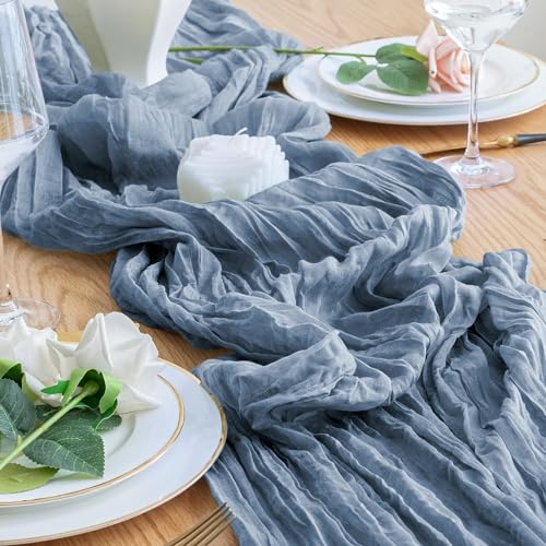 Cheesecloth Table Runner 10FT Dusty Blue Boho Gauze Sheer Runners - color: Dusty Blue, size: 1 Pack