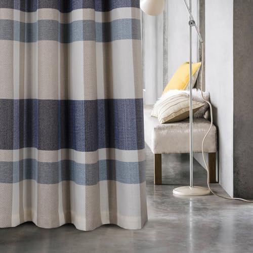 always4u 100% Blackout Plaid Curtains for Bedroom Living Room Woolen Look Black Tartan Grommet Thermal 2 Panels 45 * 95 Blue White - color: Blue White, size: 45"W x 95"L (Pack of 2)