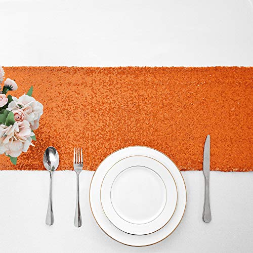 Pufogu 12 x 72 inches Orange Sequin Table Runner, 2 Packs - color: Orange