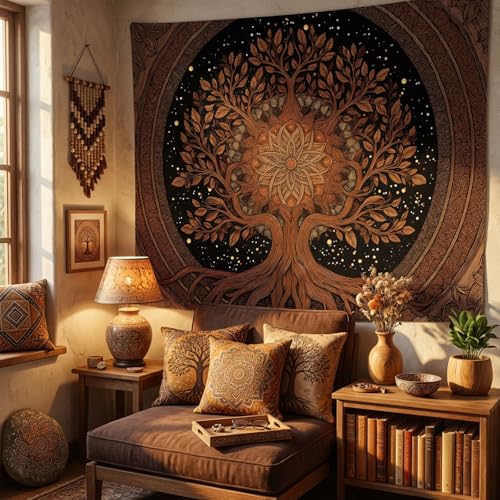 Spenlife Cosmic Yggdrasil Tapestry, Golden Tree of Life Tapestries for Bedroom, Celestial Boho Wall Decor, Starry Tapestries (60" x 44") - color: Copper, size: 60"L x 44"W