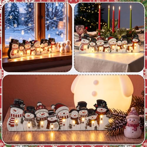 Yousoontic Christmas Table Decorations, Light up Snowman Table Centerpieces Cute Wooden Sign Decorations with LED Lights, 3D Block Xmas Decor for Christmas Tabletop Mantel Desk Home Office Party - style: Snowman