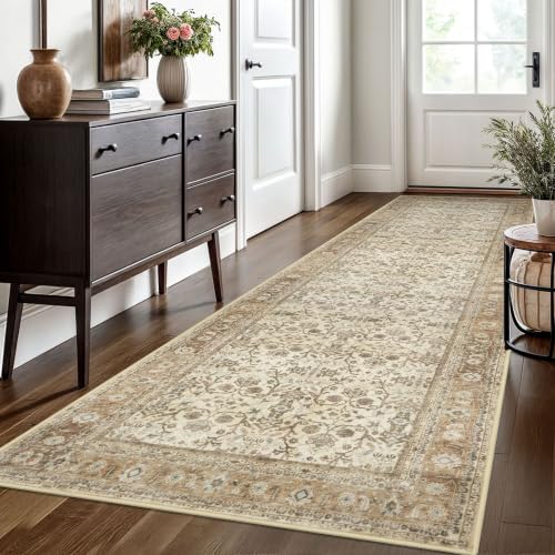 SIILOOM 3x10 Washable Runner Rug, Non Slip Soft Area Rug Hallway Kitchen - color: Beige/Brown, size: 3' x 10' (Runner)