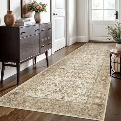 SIILOOM 3x10 Washable Runner Rug, Non Slip Soft Area Rug Hallway Kitchen - color: Beige/Brown, size: 3' x 10' (Runner)