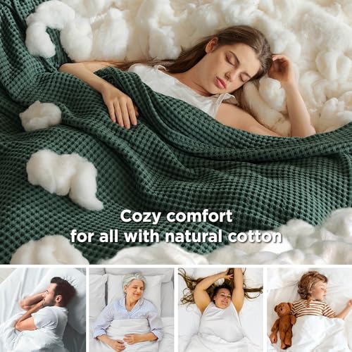 Bedsure Lightweight 100% Cotton Waffle Blanket, Throw XL, Dark Green - color: Dark Green, size: Throw Xl (50" X 70")