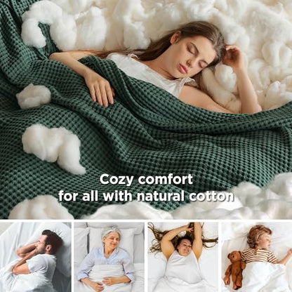 Bedsure Lightweight 100% Cotton Waffle Blanket, Twin XL, Dark Green - color: Dark Green, size: Twin Xl (66" X 90")