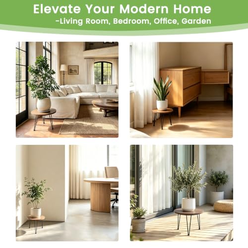 Vigordream Metal Plant Stand Indoor, Heavy Duty Wood Single Planter Holder - size: Large