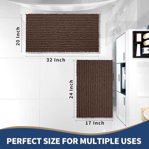 Yimobra Bathroom Rugs Sets 2 Piece, Super Absorbent Bath Mat Set, Brown - color: Brown, size: 32''x20''+24''x17''