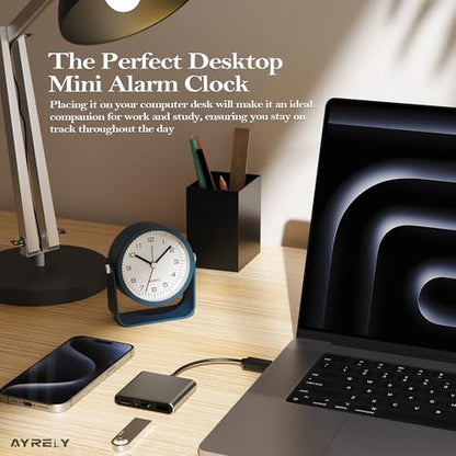 AYRELY® 3.5" Small Analog Travel Alarm Clock, Battery Operated Desk Clock - color: Navy Blue