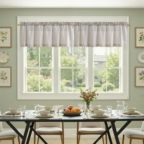 jinchan Linen Boxter Stripe Valances for Window 16 inch,Taupe Grey,1 Panel - color: Boxter Stripe | Taupe Grey on Linen, size: 50"W x 16"L (Pack of 1)