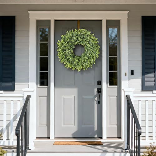 26"Artificial Boxwood Wreath, Large Fake Hanging Plant for Front Door Decor