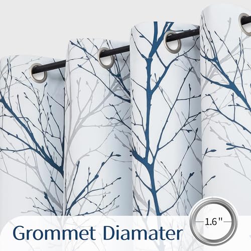 FMFUNCTEX 100% Blackout Blue Grey Tree Branch Curtains 84 Inch 2 Panels - color: Grommet | Blue, size: 52"W x 84"L (Pack of 2)