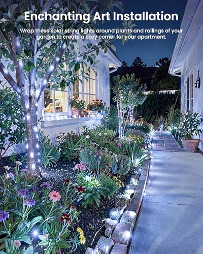 Solar Fairy Lights,33Ft 100 LED Solar String Lights with 8 Modes Pure White - color: Pure White, size: 33FT*2Packs
