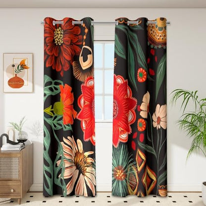 Tyrot Black Floral Grommet Blackout Curtains, 42W x 63L, 2 Panels - color: Crimson Shadow, size: 42"W x 63"L (Pack of 2)