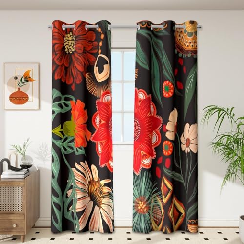 Tyrot Black Floral Grommet Blackout Curtains, 42W x 84L, 2 Panels - color: Crimson Shadow, size: 42"W x 84"L (Pack of 2)